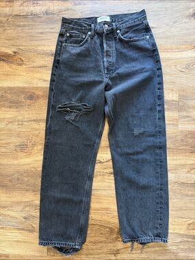 Agolde 90s Mid Rise Loose Fit Crop Jeans Washed Black Straight Leg size 25